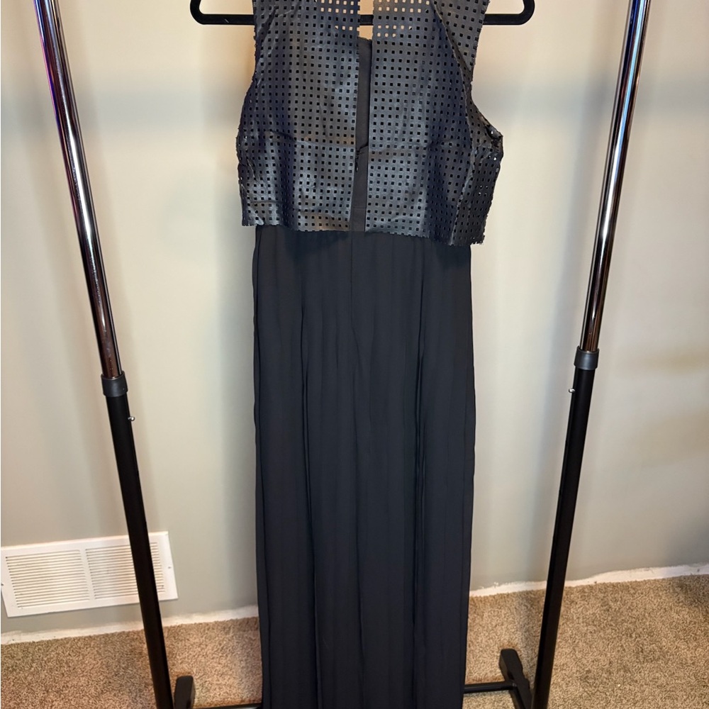 Black Sleeveless Maxi Dress with Sheer Overlay